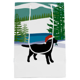 Sacola Para Presentes Média Vista de inverno de Natal do Black Labrador