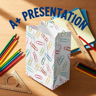 Sacola Para Presentes Média Voltar à escola - clipes de papel coloridos