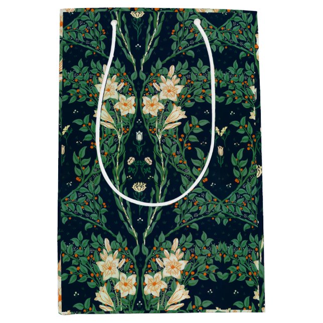 Sacola Para Presentes Média Walter Crane White Lily-Blue Back Shower Curtain (Frente)