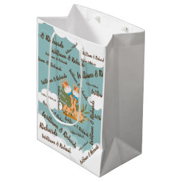 Sacola Para Presentes Média Watercolor Baby Giraffe, Safari Gêmeos Aniversário