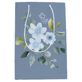 Sacola Para Presentes Média Watercolor Blue Floral Wedding Gift Bag