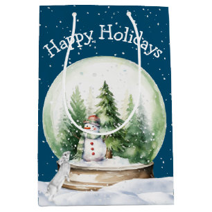 Sacola Para Presentes Média Watercolor Bunny e Snowman