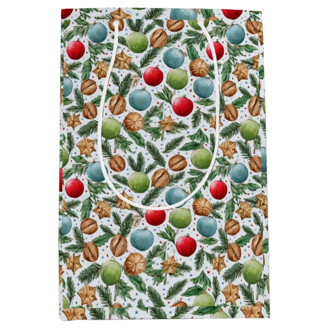 Sacola Para Presentes Média Watercolor Christmas (Frente)