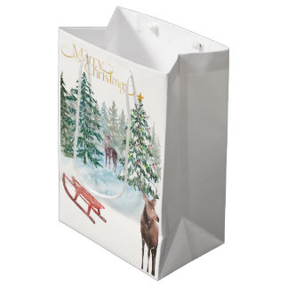 Sacola Para Presentes Média Watercolor Christmas Medium Gift Bag