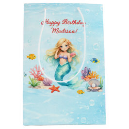 Sacola Para Presentes Média Watercolor Mermaid Birthday