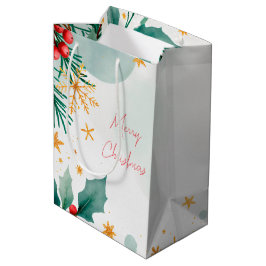 Sacola Para Presentes Média Watercolor Merry Christmas Gift Bag - Elegante