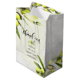 Sacola Para Presentes Média Watercolor Olive Branches Casamento Obrigado