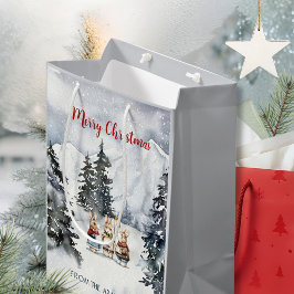 Sacola Para Presentes Média Watercolor Rabbit Carolers Cottagecore