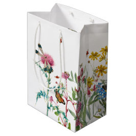 Sacola Para Presentes Média Watercolor Wildflower Insetos Floral Primavera Gar