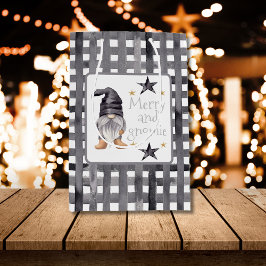 Sacola Para Presentes Média Watercolor Winter Gnomon Buffalo check Natal