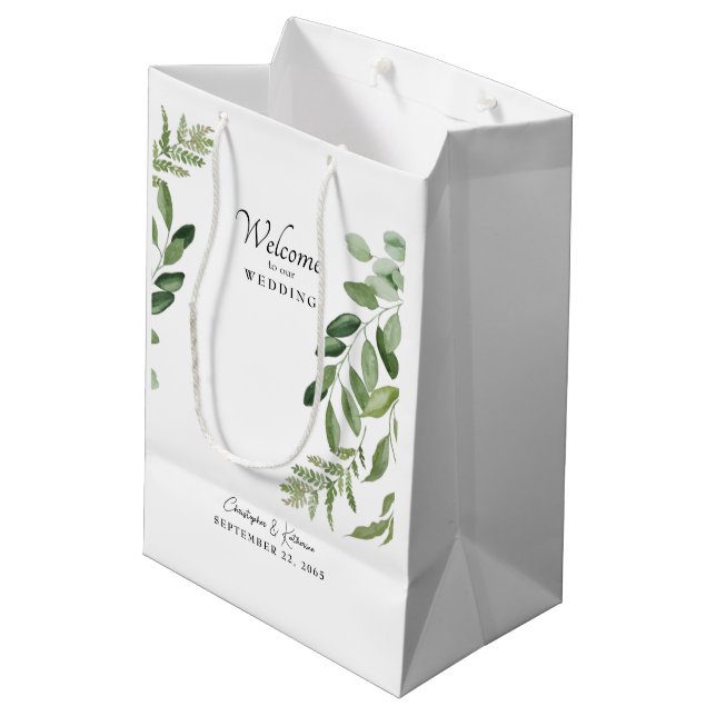 Sacola Para Presentes Média Wedding Favor Welcome Foliage Modern (Verso inclinado)
