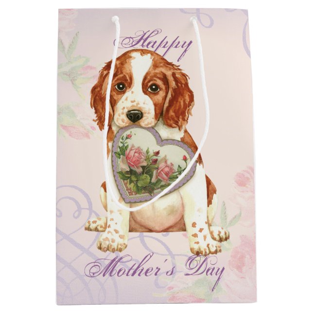 Sacola Para Presentes Média Welsh Springer Spaniel Heart Mãe (Frente)