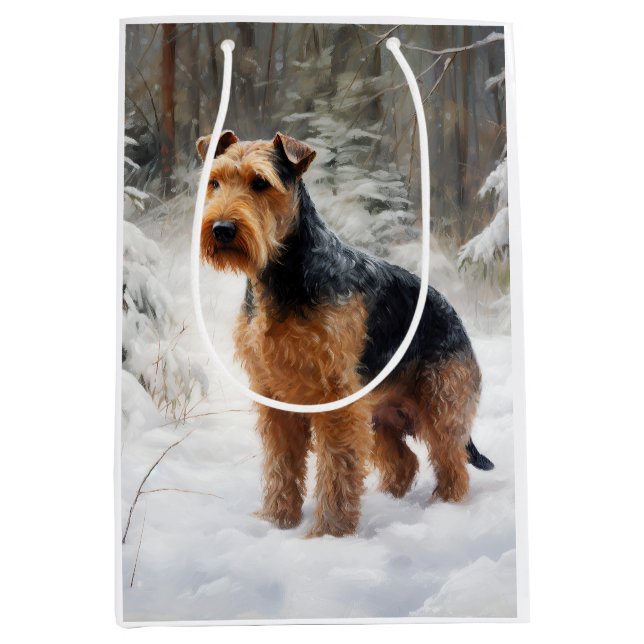 Sacola Para Presentes Média Welsh Terrier Deixe Nevar Natal (Frente)