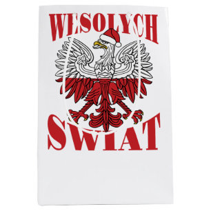 Sacola Para Presentes Média Wesolych Swiat Polonês Eagle Santa Hat