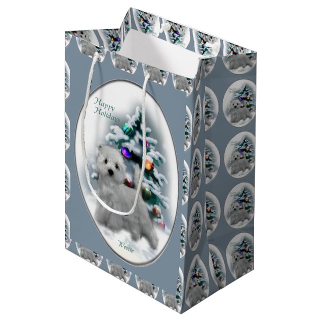 Sacola Para Presentes Média West Highland White Terrier Natal (Frente inclinada)