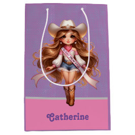 Sacola Para Presentes Média Western Cowgirl Rodeo Princess 1 Personalizada
