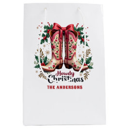 Sacola Para Presentes Média Western Theme Howdy Christmas Cowgirl Boots