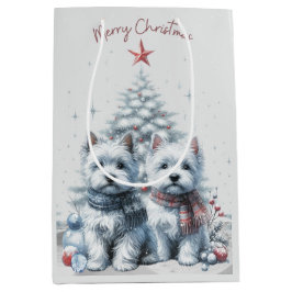 Sacola Para Presentes Média Westie Pair Natal Bag
