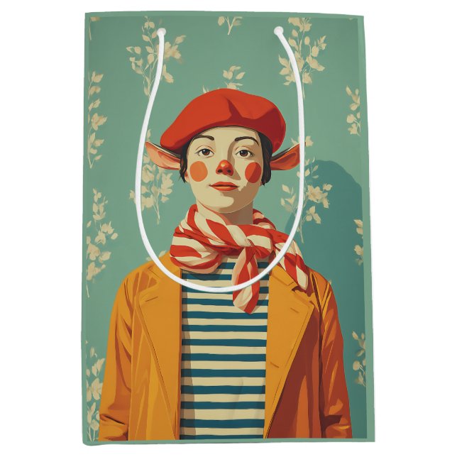 Sacola Para Presentes Média Whimsic Retro Christmas Elf (Frente)