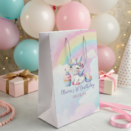 Sacola Para Presentes Média Whimsic Unicorn Rainbow Festa de aniversário Gift