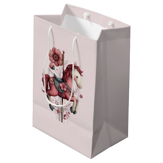 Sacola Para Presentes Média Whimsical Carousel Horse Image (Verso inclinado)