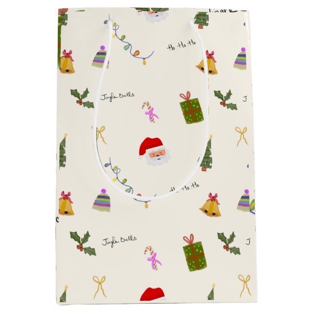 Sacola Para Presentes Média Whimsical Christmas Seamless Pattern  (Frente)