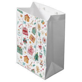 Sacola Para Presentes Média Whimsical Christmas Watercolor Gift Bag