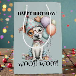 Sacola Para Presentes Média Whimsical Dog Watercolor Birthday