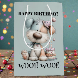 Sacola Para Presentes Média Whimsical Dog Watercolor Birthday