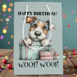 Sacola Para Presentes Média Whimsical Dog Watercolor Birthday