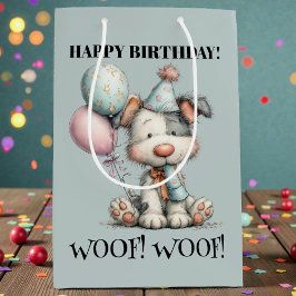 Sacola Para Presentes Média Whimsical Dog Watercolor Birthday