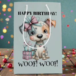 Sacola Para Presentes Média Whimsical Dog Watercolor Birthday