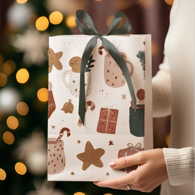 Sacola Para Presentes Média Whimsical Festive Christmas Pattern Gift Bag  (Criador carregado)