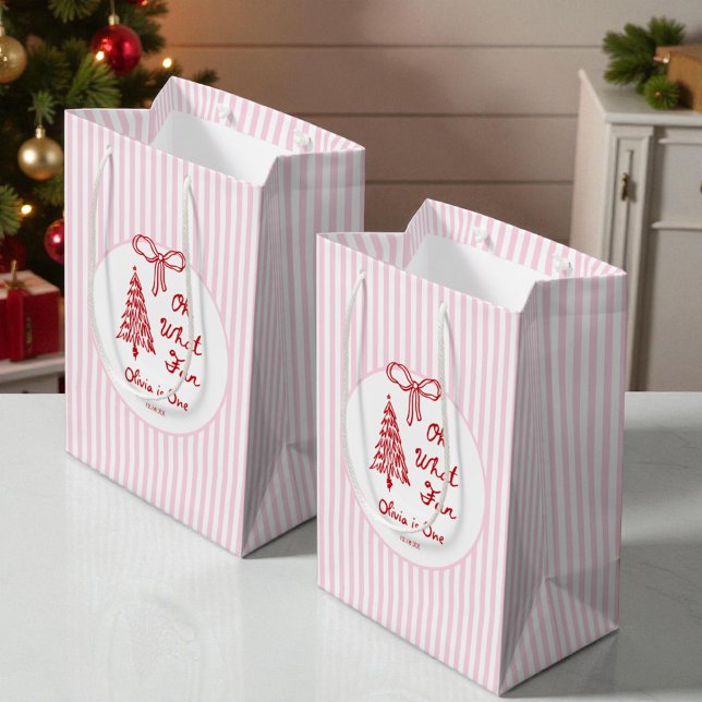 Sacola Para Presentes Média Whimsical Girl Oh What Fun 1st Birthday Party (Criador carregado)