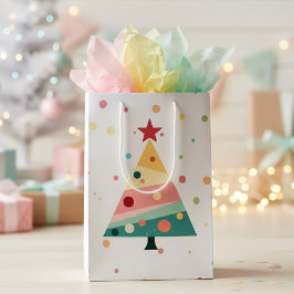Sacola Para Presentes Média Whimsical Pastel Polka Dot Christmas Tree