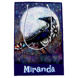 Sacola Para Presentes Média Whimsical Raven Moon Floral Personalized
