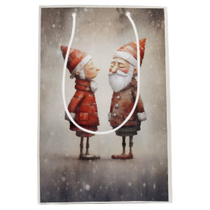 Sacola Para Presentes Média Whimsical Sra. e Sr. Claus Cartoon
