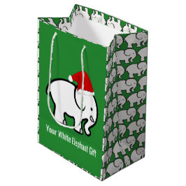 Sacola Para Presentes Média White Elephant with Santa Hat Design Gift Bag
