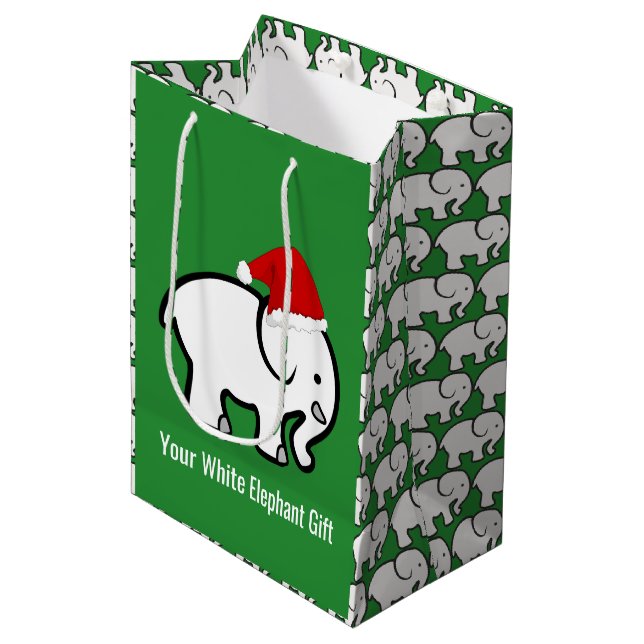 Sacola Para Presentes Média White Elephant with Santa Hat Design Gift Bag (Frente inclinada)
