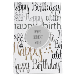 Sacola Para Presentes Média White Happy Birthday