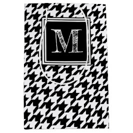Sacola Para Presentes Média White Houndstooth Preto Clássico | Monograma moder