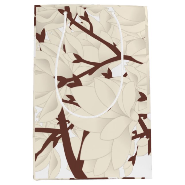 Sacola Para Presentes Média White Magnolia Print Medium Gift Bag (Frente)