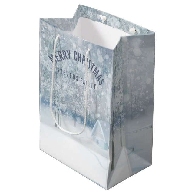 Sacola Para Presentes Média White Winter Romantic Snowy Woods (Frente inclinada)