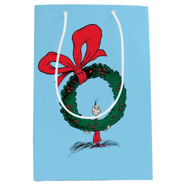 Sacola Para Presentes Média Who Peeking Through Christmas Wreath (Frente)