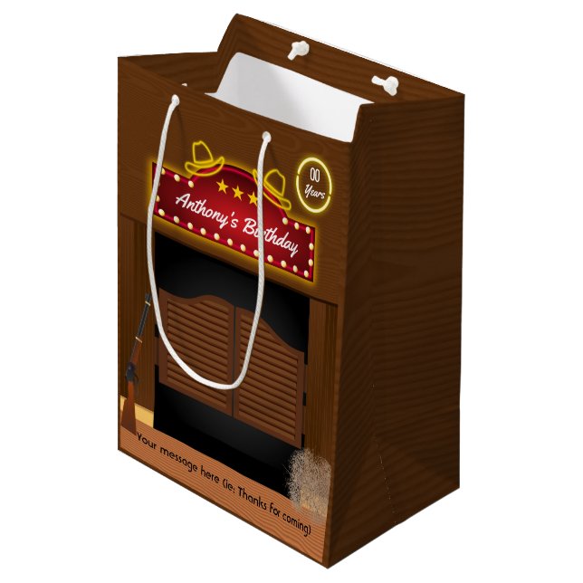 Sacola Para Presentes Média Wild West Cowboy Ameaçou Aniversário Guest Favor (Frente inclinada)