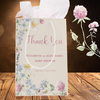 Sacola Para Presentes Média Wildflower Couples Baby Shower Thank You