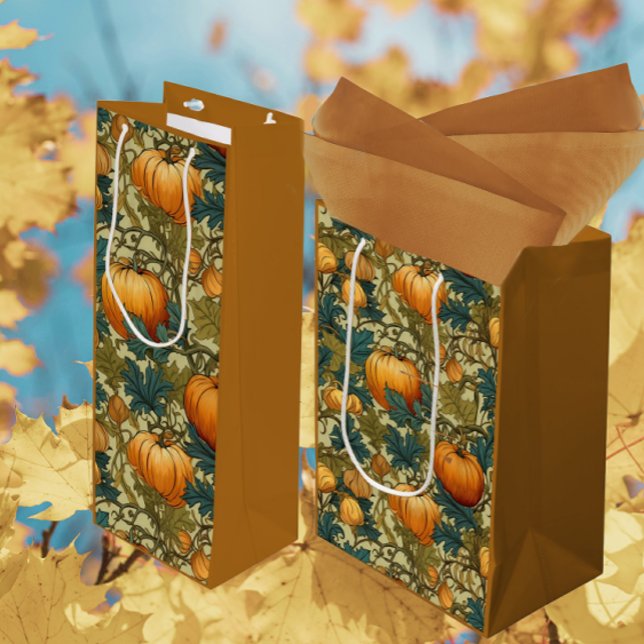 Sacola Para Presentes Média William Morris Autumn Pumpkin Patch (Gift bags for autumn parties and family get togethers)