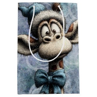 Sacola Para Presentes Média Winter Blue Christmas Cute Giraffe With Hat