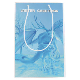 Sacola Para Presentes Média Winter Greetings. Ice dragon with antlers