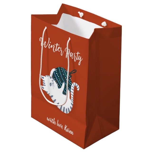 Sacola Para Presentes Média Winter Party Christmas Toy Cat Gift  (Frente inclinada)